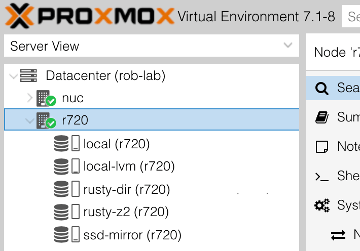 r720 storage in proxmox console